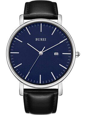 Men's Blue And Black Band Mesh Strap Minimalist Analog Quartz Waterproof Watch